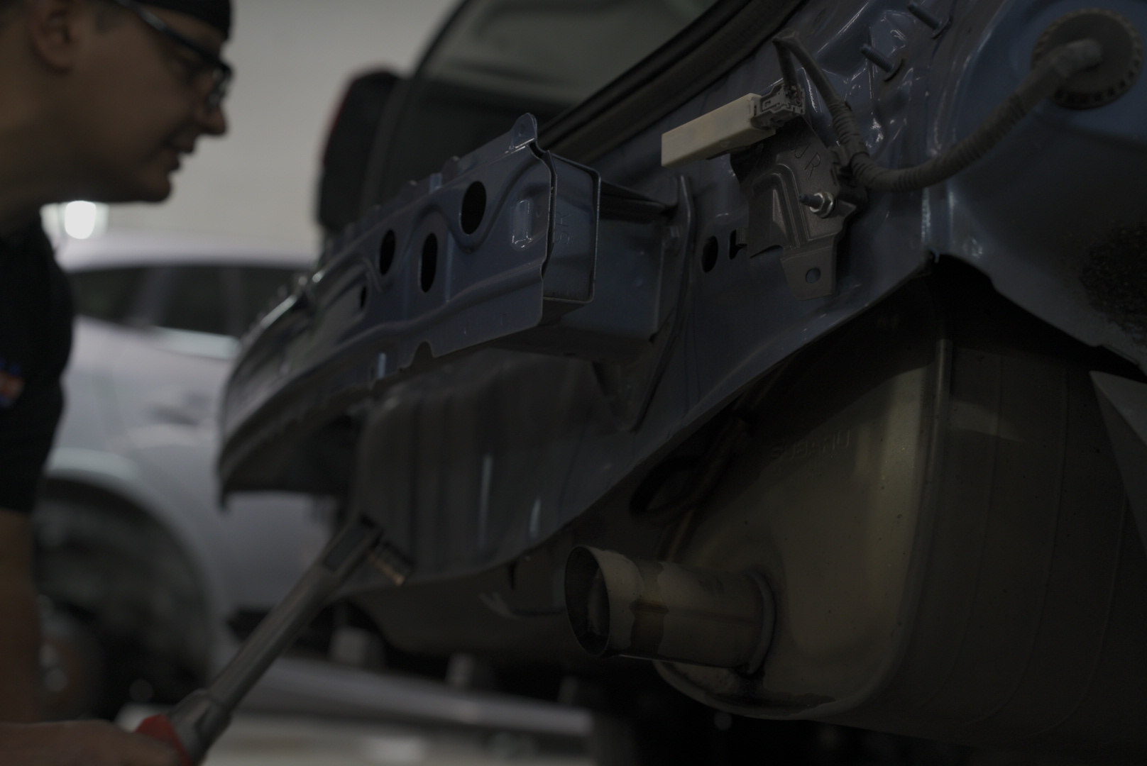 Vehicle frame being assessed for structural repair at Five Star Auto Body Longview WA